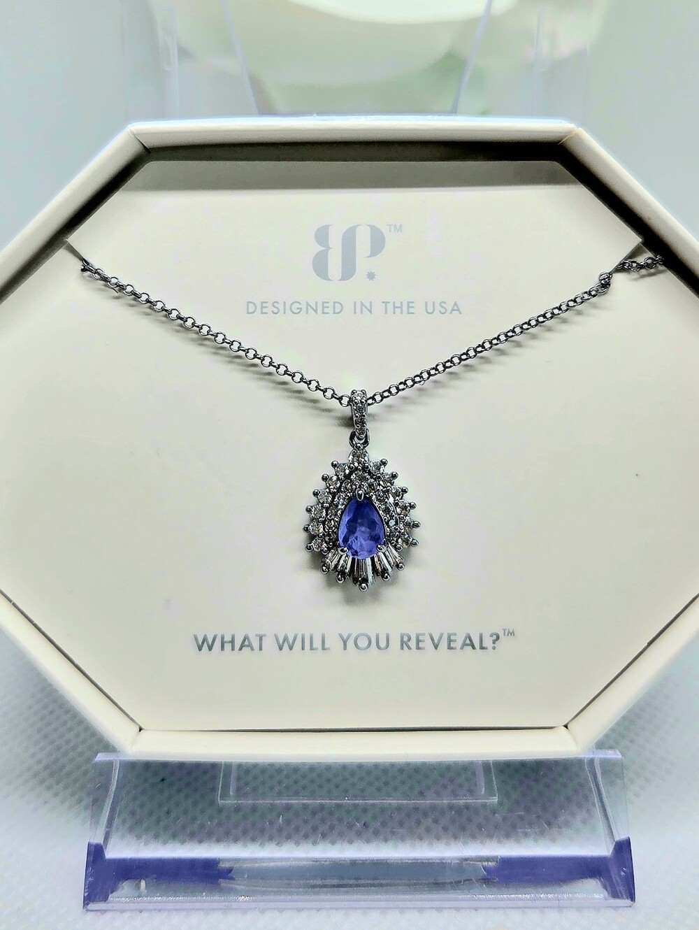 BP Necklace with Lavender Flourite Teardrop Pendant On Hematite